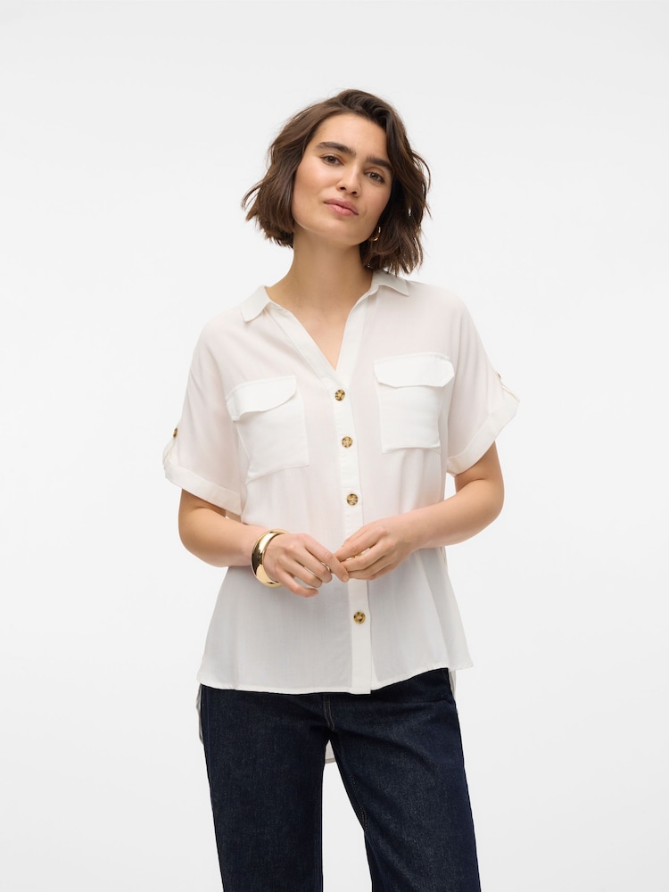 VERO MODA White Utility Pocket Detail Short Sleeve Shirt - Image 1 of 6