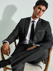 Grey Regular Fit Textured Tuxedo Suit Jacket - Image 1 of 10