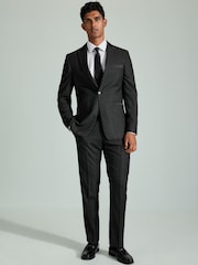 Grey Regular Fit Textured Tuxedo Suit Jacket - Image 2 of 10