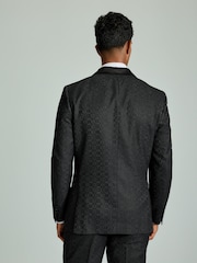 Grey Regular Fit Textured Tuxedo Suit Jacket - Image 3 of 10