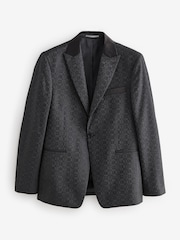 Grey Regular Fit Textured Tuxedo Suit Jacket - Image 6 of 10