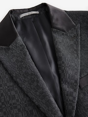 Grey Regular Fit Textured Tuxedo Suit Jacket - Image 7 of 10