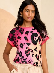 Love & Roses Pink Ombre Animal Crew Neck Jersey T-Shirt - Image 1 of 4