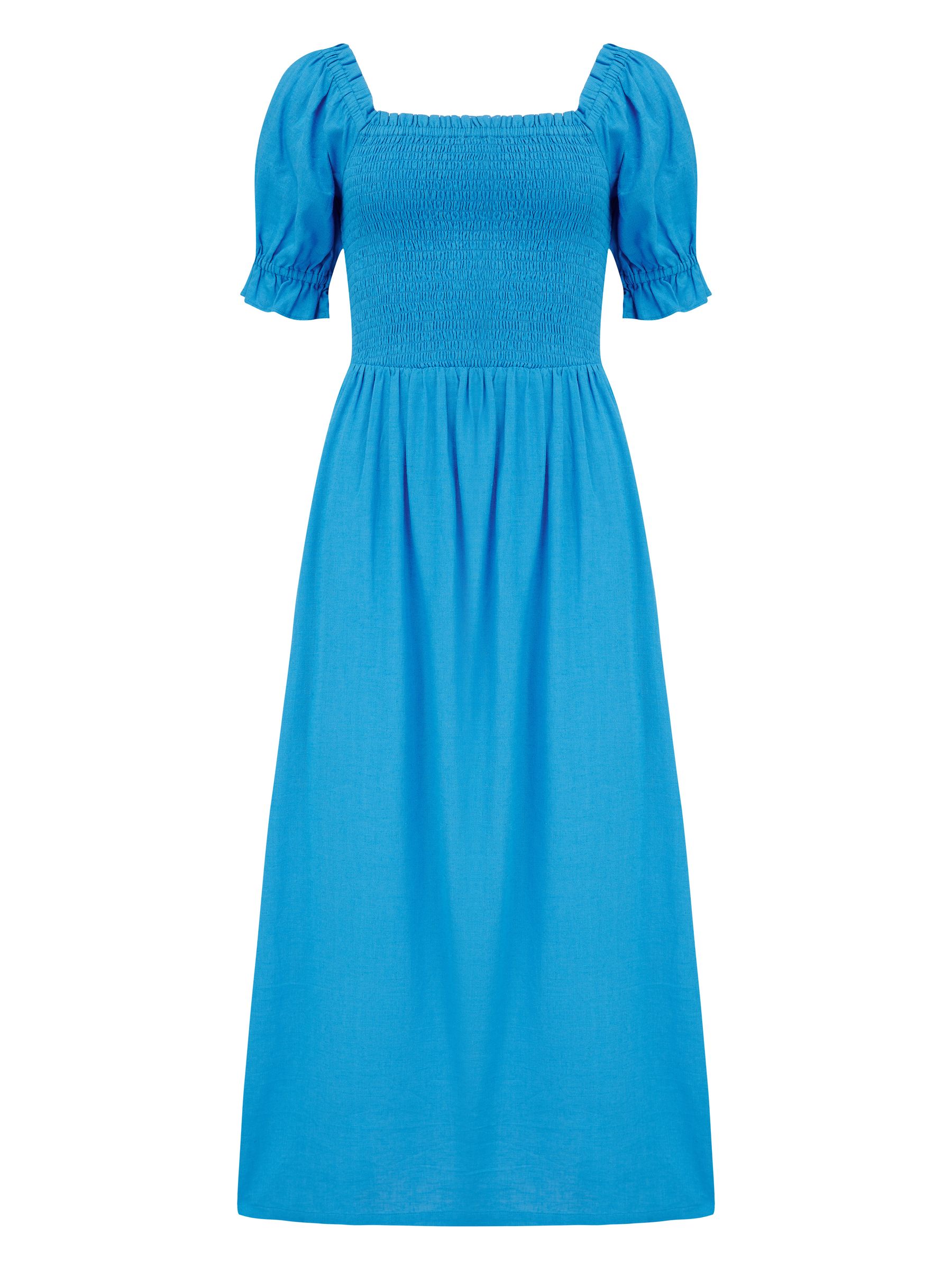 Buy Pour Moi Blue Daisy Shirred Bodice Short Sleeve Midi Dress