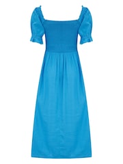 Pour Moi Blue Daisy Shirred Bodice Short Sleeve Midi Dress - Image 4 of 4