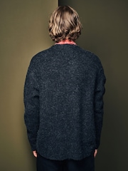 Charcoal Grey Relaxed Fit Fluffy Textured Cardigan - Image 3 of 6