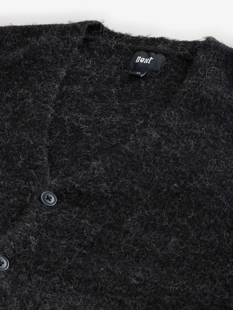 Charcoal Grey Relaxed Fit Fluffy Textured Cardigan - Image 6 of 6