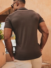 Tailored Athlete Brown Muscle Fit Linear Textured Cuban Collar Shirt - Image 3 of 7