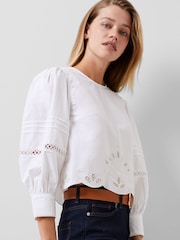 French Connection White Alissa Broiderie 100% Cotton Top - Image 3 of 4