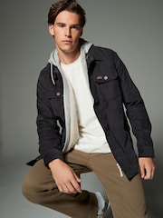 Black Hooded Corduroy Borg Lined Shacket - Image 1 of 8