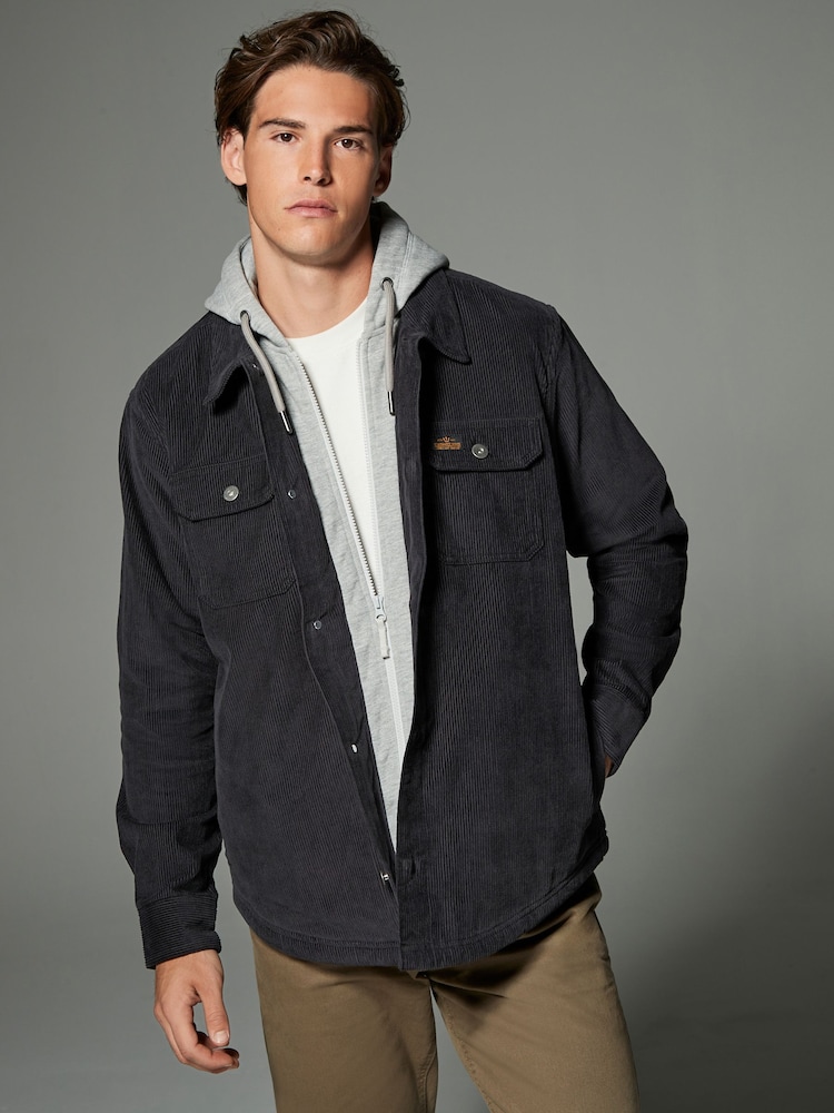 Black Hooded Corduroy Borg Lined Shacket - Image 2 of 8