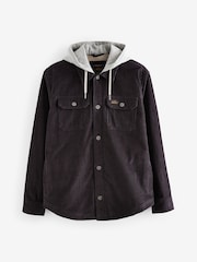 Black Hooded Corduroy Borg Lined Shacket - Image 4 of 8