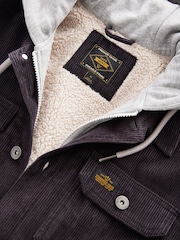 Black Hooded Corduroy Borg Lined Shacket - Image 6 of 8