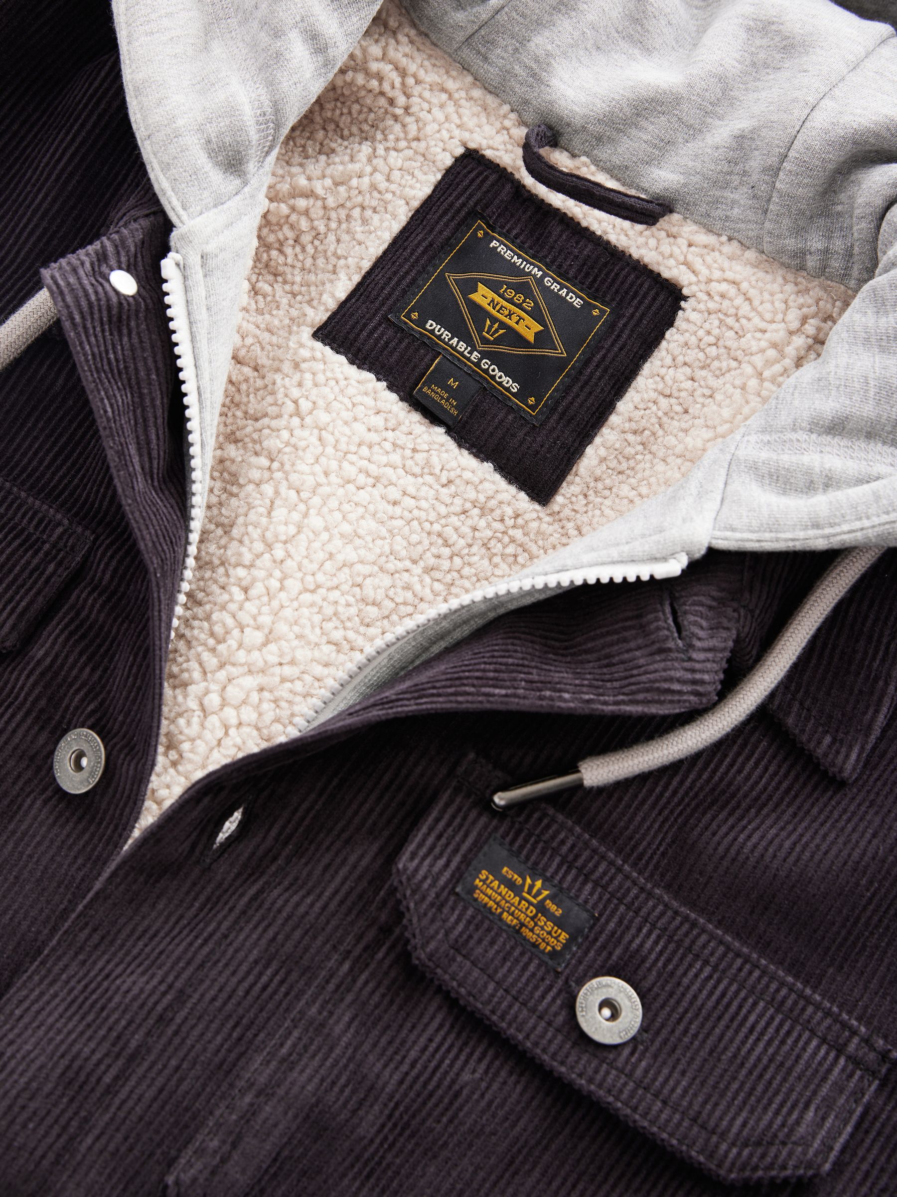 Buy Black Hooded Corduroy Borg Lined Shacket from the Next UK