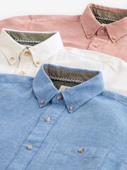 White/Blue/Pink Short Sleeve Linen Blend Oxford Shirts 3 Pack - Image 11 of 12