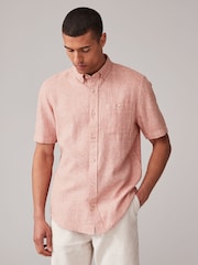 White/Blue/Pink Short Sleeve Linen Blend Oxford Shirts 3 Pack - Image 4 of 12