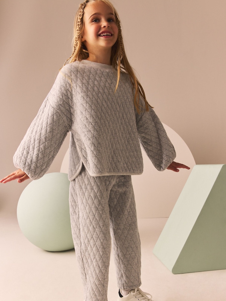 Grey Quilted Sweatshirt And Joggers Set (3-16yrs) - Image 1 of 4