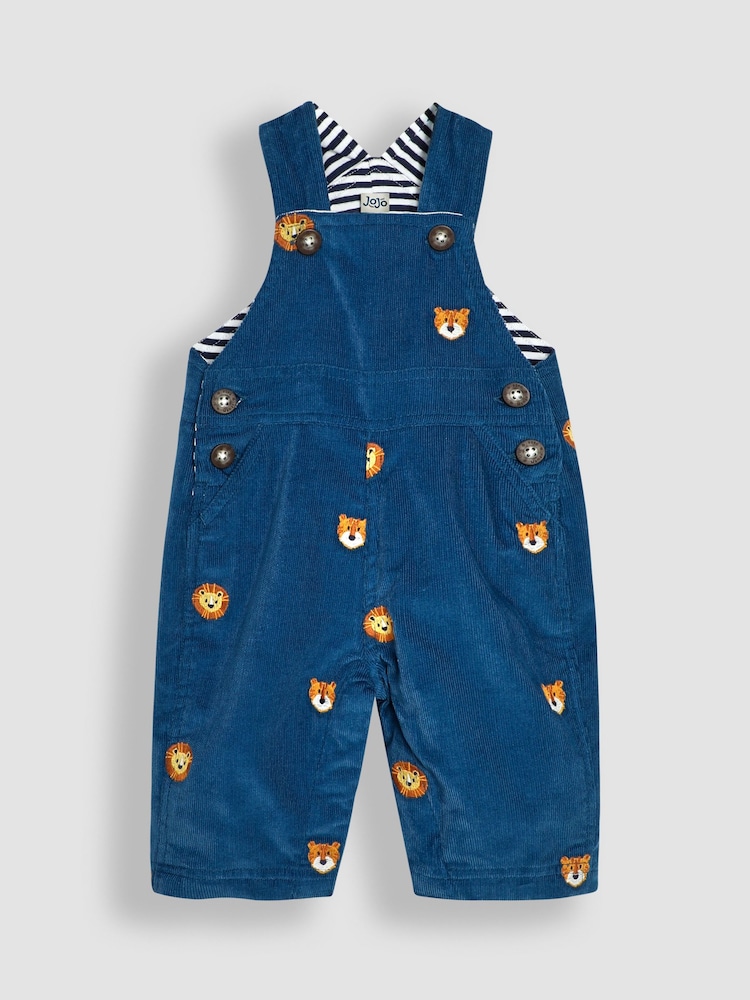 JoJo Maman Bébé Blue Safari Animal Embroidered Cord Dungarees - Image 1 of 3