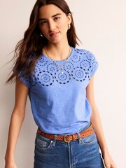 Boden Blue Sasha Broderie T-Shirt - Image 1 of 5