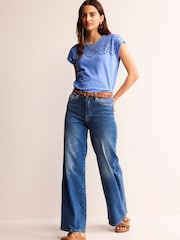 Boden Blue Sasha Broderie T-Shirt - Image 3 of 5