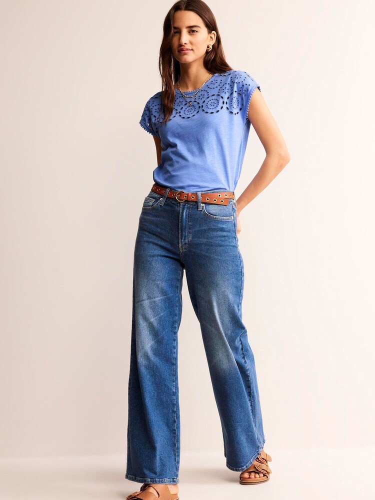 Boden Blue Sasha Broderie T-Shirt - Image 3 of 5