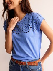 Boden Blue Sasha Broderie T-Shirt - Image 4 of 5
