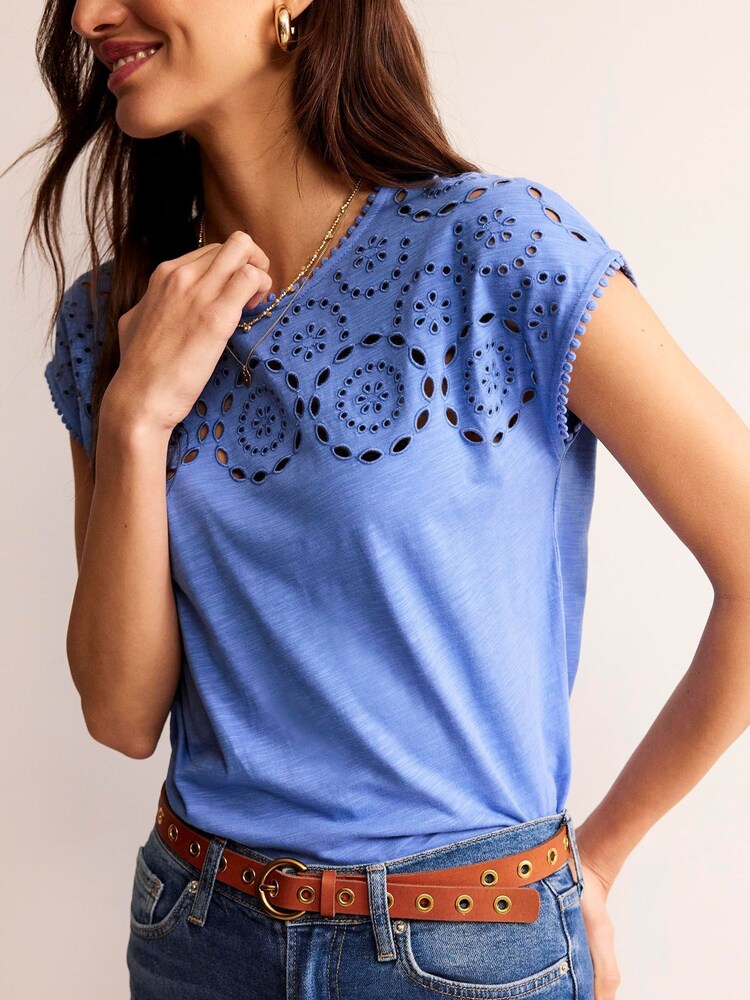 Boden Blue Sasha Broderie T-Shirt - Image 4 of 5