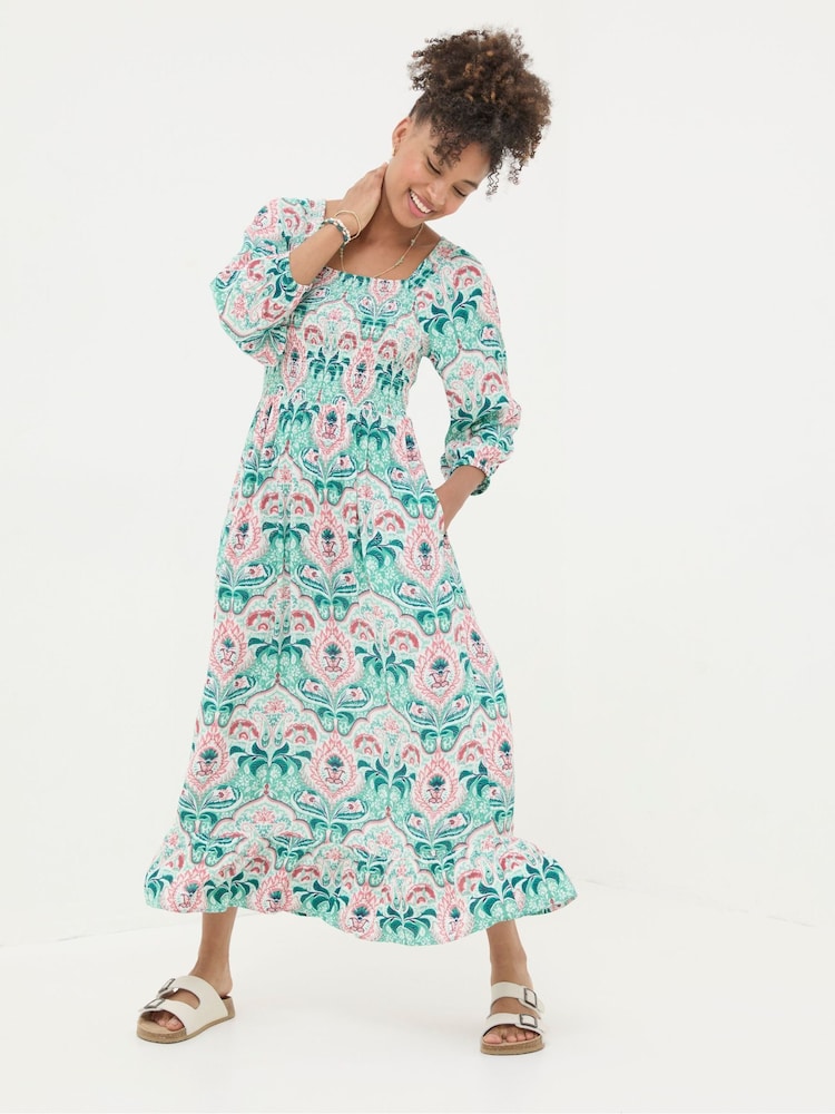 FatFace Adele Blue Paisley Mirrored Midi Dress - Image 1 of 7