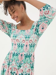 FatFace Adele Blue Paisley Mirrored Midi Dress - Image 3 of 7