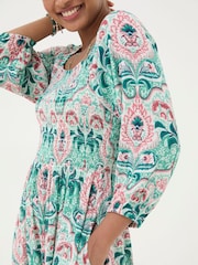 FatFace Adele Blue Paisley Mirrored Midi Dress - Image 4 of 7