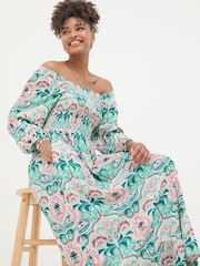 FatFace Adele Blue Paisley Mirrored Midi Dress - Image 5 of 7