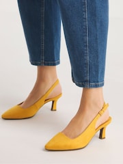 Simply Be Yellow Flexi Sole Kitten Heel Slingback Shoes - Image 1 of 4