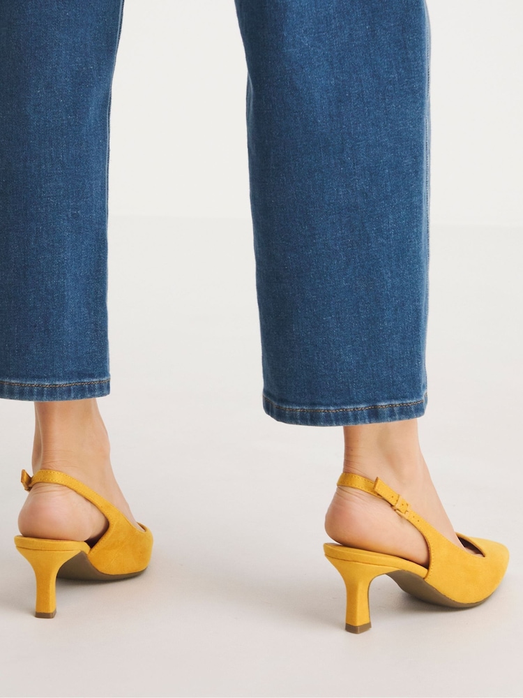 Simply Be Yellow Flexi Sole Kitten Heel Slingback Shoes - Image 3 of 4
