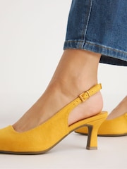 Simply Be Yellow Flexi Sole Kitten Heel Slingback Shoes - Image 4 of 4
