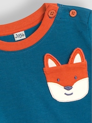 JoJo Maman Bébé Teal Fox Appliqué Pocket Top - Image 3 of 3
