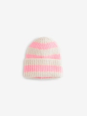 Ecru Cream/Pink Stripe Rib Beanie Hat (1-16yrs) - Image 1 of 3