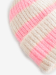 Ecru Cream/Pink Stripe Rib Beanie Hat (1-16yrs) - Image 2 of 3