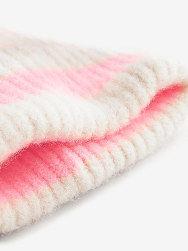 Ecru Cream/Pink Stripe Rib Beanie Hat (1-16yrs) - Image 3 of 3