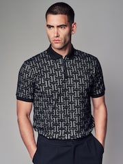 Grey/Black Flocked Quarter Zip Polo Shirt - Image 1 of 7