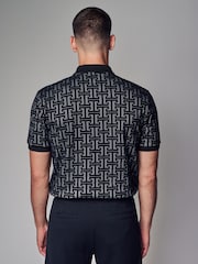 Grey/Black Flocked Quarter Zip Polo Shirt - Image 2 of 7