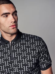 Grey/Black Flocked Quarter Zip Polo Shirt - Image 3 of 7