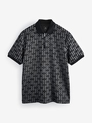 Grey/Black Flocked Quarter Zip Polo Shirt - Image 5 of 7