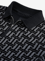 Grey/Black Flocked Quarter Zip Polo Shirt - Image 6 of 7