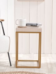 Pacific Mirrored Beige Granite and Gold Metal Square Side Table - Image 1 of 6