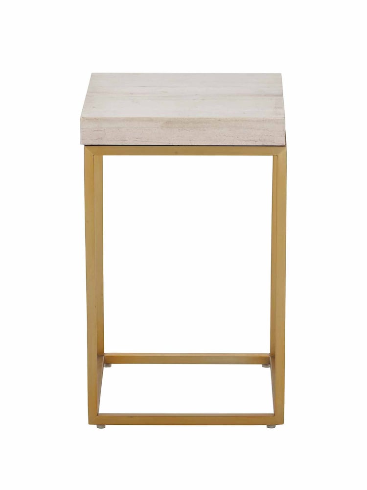 Pacific Mirrored Beige Granite and Gold Metal Square Side Table - Image 2 of 6