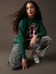 Forest Green/Pink/Red Novelty Christmas Fun Graphic Stocking Cowboy Boot Crew Neck Sweatshirt - Image 3 of 7