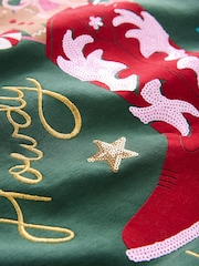 Forest Green/Pink/Red Novelty Christmas Fun Graphic Stocking Cowboy Boot Crew Neck Sweatshirt - Image 7 of 7