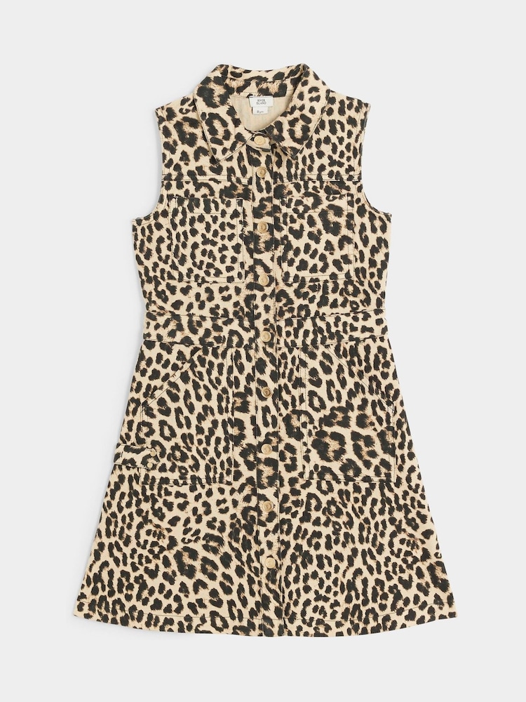 فستان قميص بطبعة فهد للبنات من River Island - صورة 1 من 3 فستان قميص بطبعة فهد للبنات من River Island - صورة 1 من 3