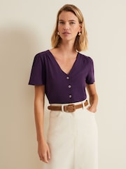Phase Eight Purple 100% Cotton Lorenna Jersey Top - Image 1 of 7