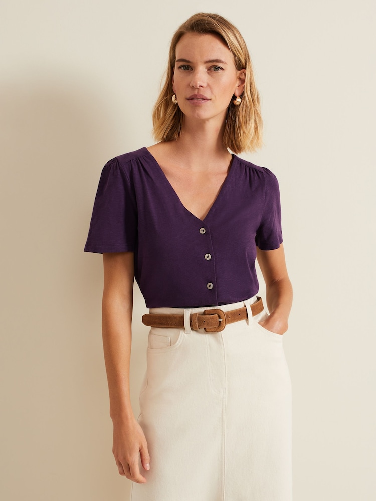Phase Eight Purple 100% Cotton Lorenna Jersey Top - Image 1 of 7